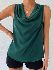 Chic Sleeveless Cowl Neck Blouse for Women Elegant Draped Top Solid Color Casual Wear Polyester Spring/Summer Fashion