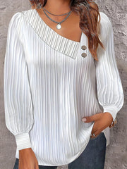 Women's plus Size Casual Blouse Long Sleeve V-Neck Solid Color Button Decor Irregular Hem Top Machine Washable Polyester