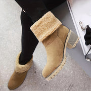 Warm Faux Fur Lined Women's Ankle Boots Slip-On Block Heeled Comfortable Rubber Sole All-Season Wear