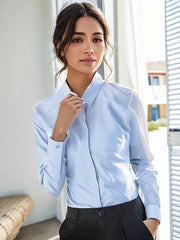 Women's 100% Polyester Long Sleeve Blouse Solid Color Non-Stretch Woven Lapel Collar Professional Business Shirt Sexy Anti-Wrinkle