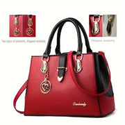 Elegant Double Handle Shoulder Bag for Women with Letter Detail Simple Large Handbag Zippered Removable Strap Work Accessory