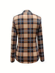Women's Casual Long Sleeve V Neck Plaid Print Blouse Drawstring Detailing Comfortable Polyester Blend Regular Fit Top