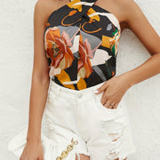 Women's Floral Print Cross Halter Neck Sleeveless Blouse Casual Spring Summer Top Comfortable Fit Versatile Style