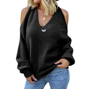Fluid Apparel Shop Blouse , Tops Black / 3XL Women's off-shoulder sweater sexy V-neck cross-wrapped sweater