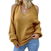 Fluid Apparel Shop Blouse , Tops Camel / 3XL Women's off-shoulder sweater sexy V-neck cross-wrapped sweater