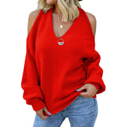 Fluid Apparel Shop Blouse , Tops Red 2 / L Women's off-shoulder sweater sexy V-neck cross-wrapped sweater