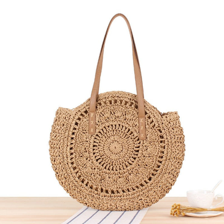 Fluid Apparel Shop Handbags Large camel hollow Simple Round Shoulder Bag Straw Handbag Summer Beach Bags