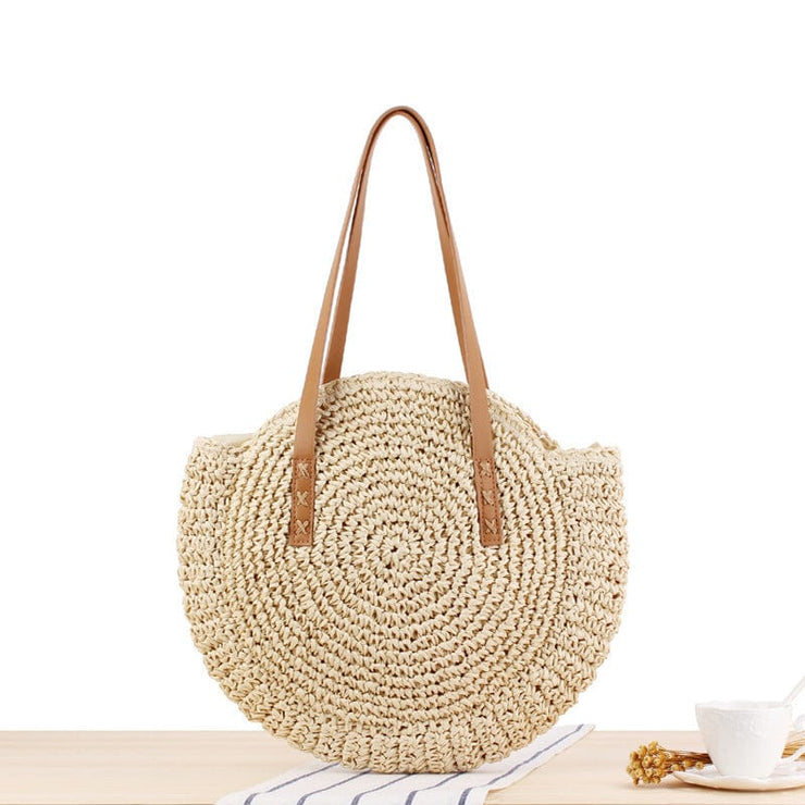 Fluid Apparel Shop Handbags Medium beige Simple Round Shoulder Bag Straw Handbag Summer Beach Bags