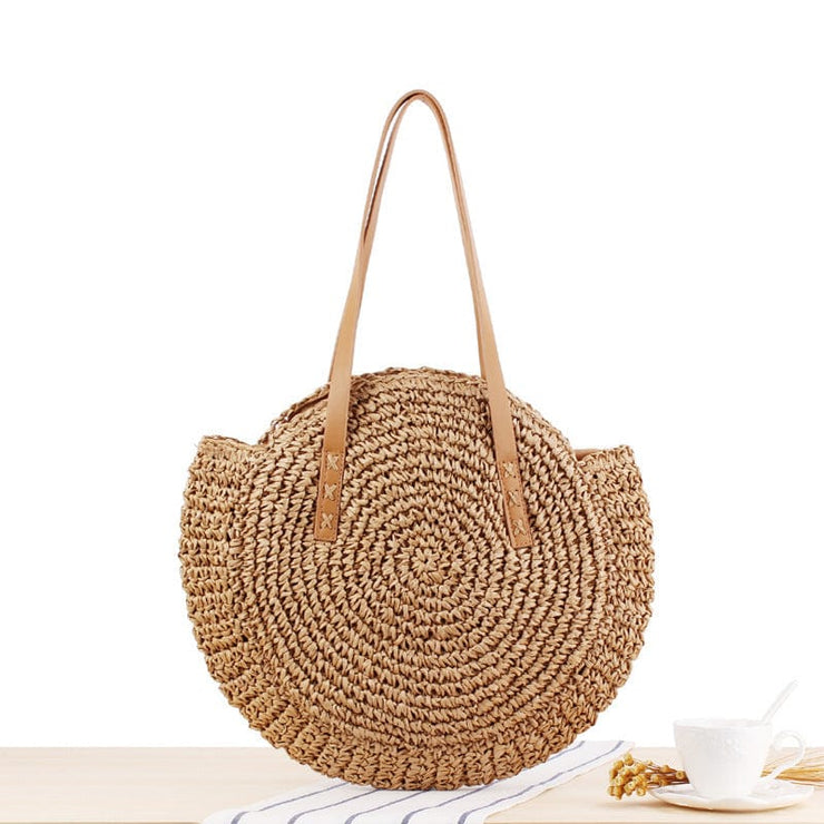 Fluid Apparel Shop Handbags Medium camel Simple Round Shoulder Bag Straw Handbag Summer Beach Bags