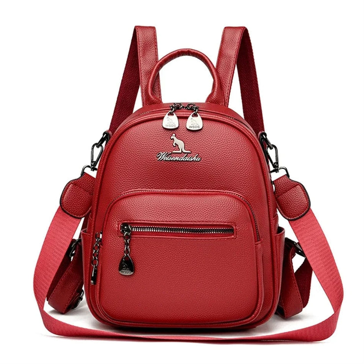 Fluidapparelshop Bagpacks Red Soft Leather Women Travel Backpack Compact Size Eye-Catching Design for Short Trips