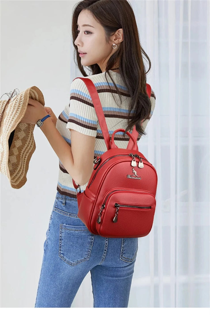 Fluidapparelshop Bagpacks Soft Leather Women Travel Backpack Compact Size Eye-Catching Design for Short Trips