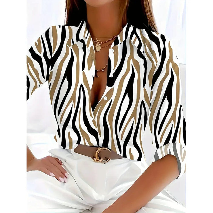 Fluidapparelshop Blouse B25SLCZ92617481 / XXL Fashionable Long-Sleeved Stripe Print Women&