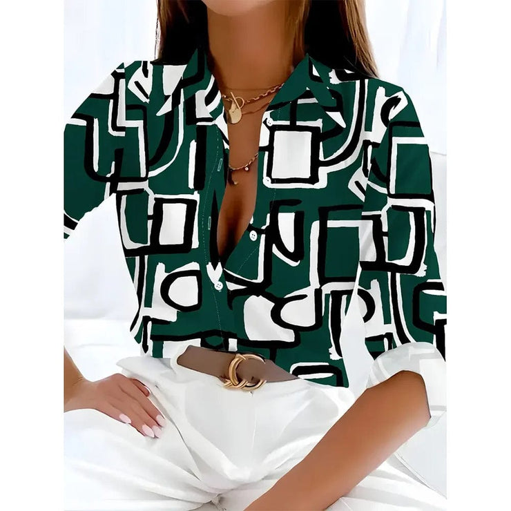 Fluidapparelshop Blouse B25SLCZ92617484 / L Fashionable Long-Sleeved Stripe Print Women&