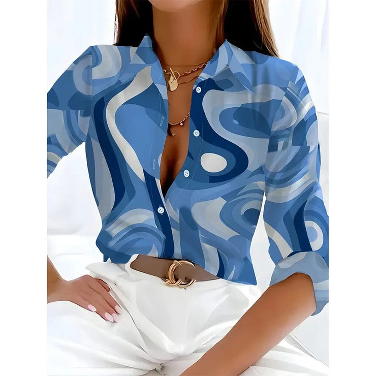 Fluidapparelshop Blouse B25SLCZ92617486 / XXXL Fashionable Long-Sleeved Stripe Print Women&