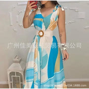 Fluidapparelshop Dresses blue / XL Women  Sleeveless V Neck Backless Folds A Line  Camisole Dresses