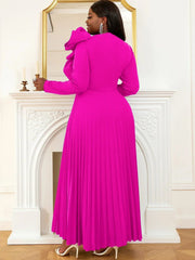 Fluidapparelshop Dresses Elegant Vintage Long Sleeve Applique Dress for Women Modest Pleated A Line Robe with Ruffle Swing for Evening Party