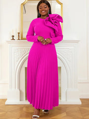 Fluidapparelshop Dresses Elegant Vintage Long Sleeve Applique Dress for Women Modest Pleated A Line Robe with Ruffle Swing for Evening Party