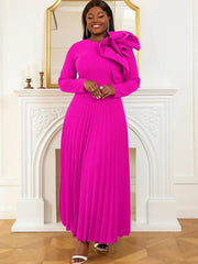 Fluidapparelshop Dresses Rose / 2XL Elegant Vintage Long Sleeve Applique Dress for Women Modest Pleated A Line Robe with Ruffle Swing for Evening Party