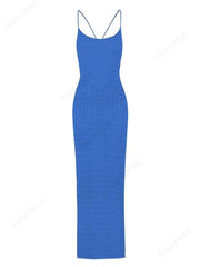 Fluidapparelshop Dresses Sexy Knit Cut Out Tassel Spaghetti Strap Bodycon Beach Maxi Dress Summer