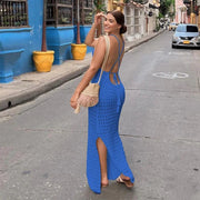 Fluidapparelshop Dresses Sexy Knit Cut Out Tassel Spaghetti Strap Bodycon Beach Maxi Dress Summer