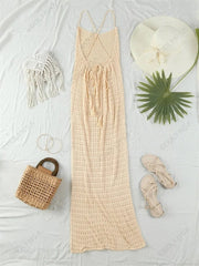 Fluidapparelshop Dresses Sexy Knit Cut Out Tassel Spaghetti Strap Bodycon Beach Maxi Dress Summer