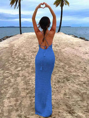 Fluidapparelshop Dresses Sexy Knit Cut Out Tassel Spaghetti Strap Bodycon Beach Maxi Dress Summer