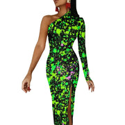 Fluidapparelshop Dresses style-13 / L / CHINA Women Graffiti Splatter Print Party Summer Long Sleeve Sexy Bodycon Dresses