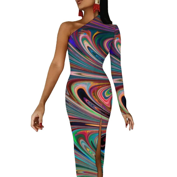 Fluidapparelshop Dresses style-14 / L / CHINA Women Graffiti Splatter Print Party Summer Long Sleeve Sexy Bodycon Dresses