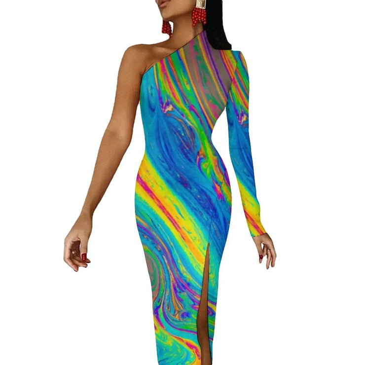 Fluidapparelshop Dresses style-16 / L / CHINA Women Graffiti Splatter Print Party Summer Long Sleeve Sexy Bodycon Dresses