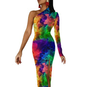 Fluidapparelshop Dresses style-18 / L / CHINA Women Graffiti Splatter Print Party Summer Long Sleeve Sexy Bodycon Dresses