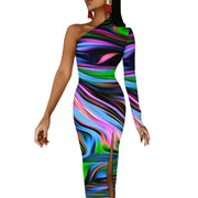 Fluidapparelshop Dresses style-2 / M / CHINA Women Graffiti Splatter Print Party Summer Long Sleeve Sexy Bodycon Dresses