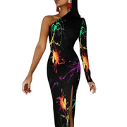 Fluidapparelshop Dresses style-21 / L / CHINA Women Graffiti Splatter Print Party Summer Long Sleeve Sexy Bodycon Dresses