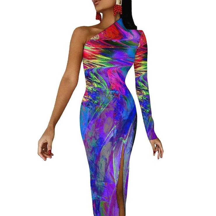 Fluidapparelshop Dresses style-5 / M / CHINA Women Graffiti Splatter Print Party Summer Long Sleeve Sexy Bodycon Dresses