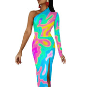 Fluidapparelshop Dresses style-7 / M / CHINA Women Graffiti Splatter Print Party Summer Long Sleeve Sexy Bodycon Dresses