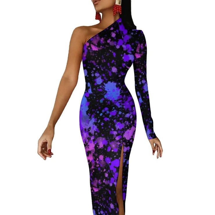 Fluidapparelshop Dresses style / M / CHINA Women Graffiti Splatter Print Party Summer Long Sleeve Sexy Bodycon Dresses