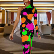 Fluidapparelshop Dresses Women Graffiti Splatter Print Party Summer Long Sleeve Sexy Bodycon Dresses