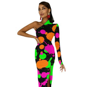 Fluidapparelshop Dresses Women Graffiti Splatter Print Party Summer Long Sleeve Sexy Bodycon Dresses