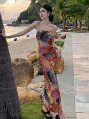 Fluidapparelshop Dresses Women Summer Oil Painting  Retro Beautiful Beach Vest Dress