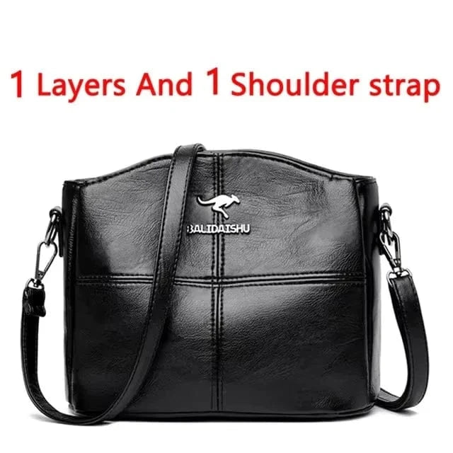 Fluidapparelshop Handbag 1 Layer Black Large Capacity Soft Leather Women&