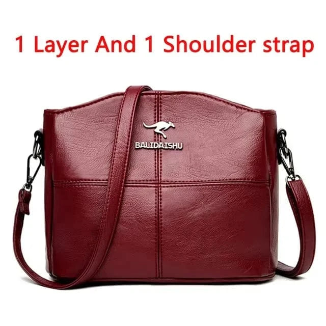 Fluidapparelshop Handbag 1 Layer Burgundy Large Capacity Soft Leather Women&