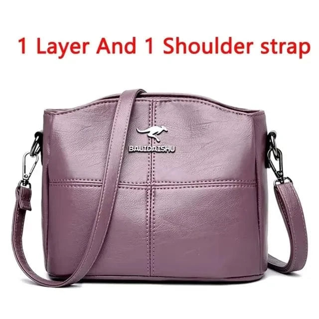 Fluidapparelshop Handbag 1 Layer Purple Large Capacity Soft Leather Women&