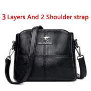 Fluidapparelshop Handbag 3 Layers Black Large Capacity Soft Leather Women's Shoulder Handbag Luxury Fashion Print Crossbody Bag for Leisure Designer Ladies Purses