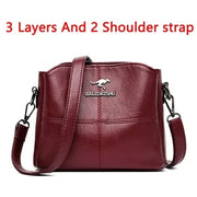 Fluidapparelshop Handbag 3 Layers Burgundy Large Capacity Soft Leather Women's Shoulder Handbag Luxury Fashion Print Crossbody Bag for Leisure Designer Ladies Purses