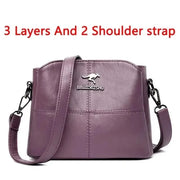 Fluidapparelshop Handbag 3 Layers Purple Large Capacity Soft Leather Women's Shoulder Handbag Luxury Fashion Print Crossbody Bag for Leisure Designer Ladies Purses