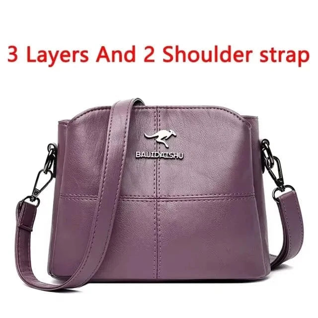 Fluidapparelshop Handbag 3 Layers Purple Large Capacity Soft Leather Women&