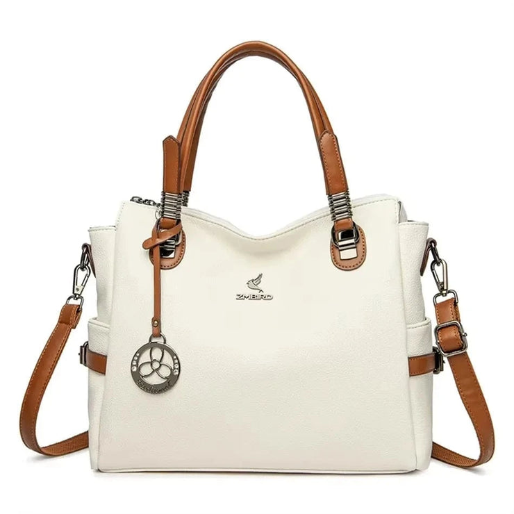 Fluidapparelshop Handbag Beige Large Capacity Soft Leather Women&