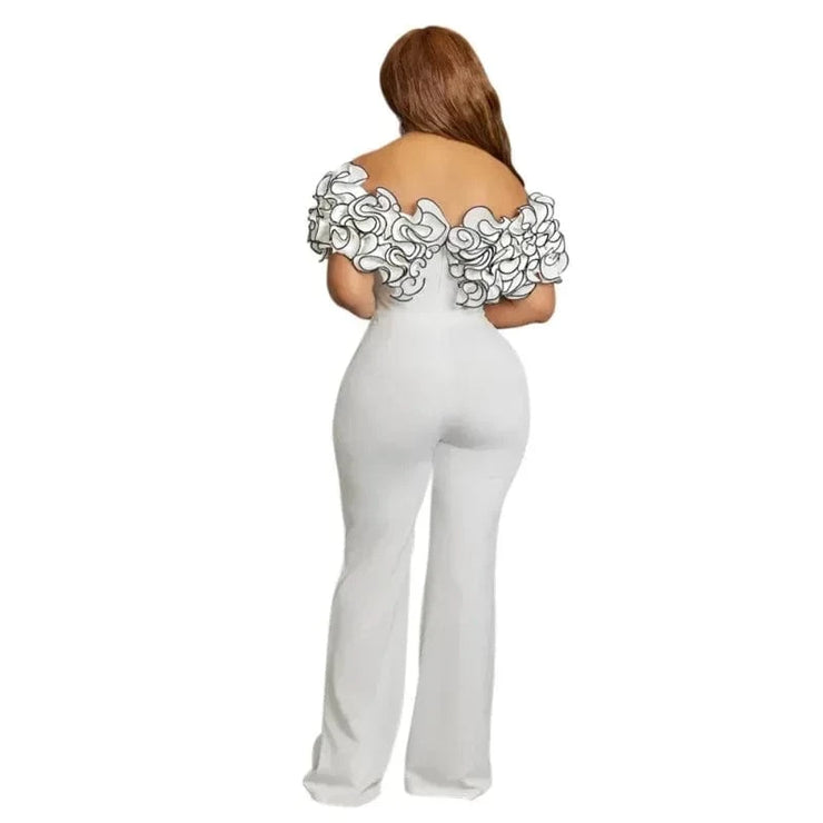 Fluidapparelshop Jumpsuit Women Elegant Short Sleeve White Black Party Evening Long Jumpsuit Outfits Dashiki Africa Clothing