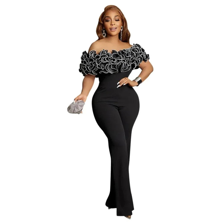 Fluidapparelshop Jumpsuit Women Elegant Short Sleeve White Black Party Evening Long Jumpsuit Outfits Dashiki Africa Clothing