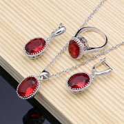 Fluidapparelshop Necklace Set 3 PCS / 9 Ruby Red 925 Silver Jewelry Set Birthstone  Earrings/Pendant/Necklace/Rings/Bracelet Festival Valentine's Day Gift