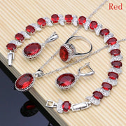 Fluidapparelshop Necklace Set Red / 10 Ruby Red 925 Silver Jewelry Set Birthstone  Earrings/Pendant/Necklace/Rings/Bracelet Festival Valentine's Day Gift